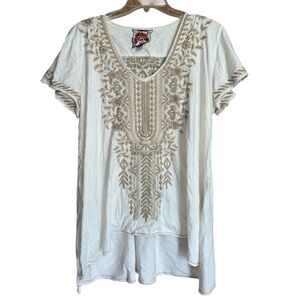 Johnny Was Women’s Embroidered Cream Tunic Top, Large